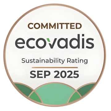 Konform mit den Normen ISO 14001 und ISO 45001. Zertifiziert nach Ecovadis CSR